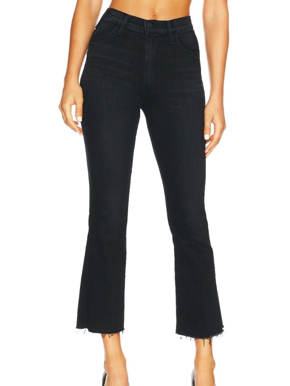 Mother The Hustler Ankle Fray Jeans High Rise Cropped Edgy Streetwear Black - 25